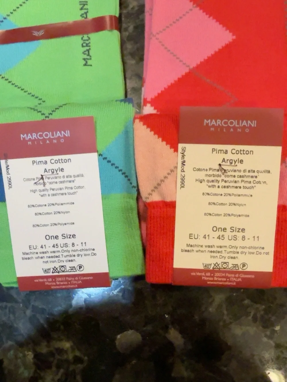 Marcoliani Milano Pima Cotton Argyle Socks 2-Pair Bundle NWT Made in Italy
